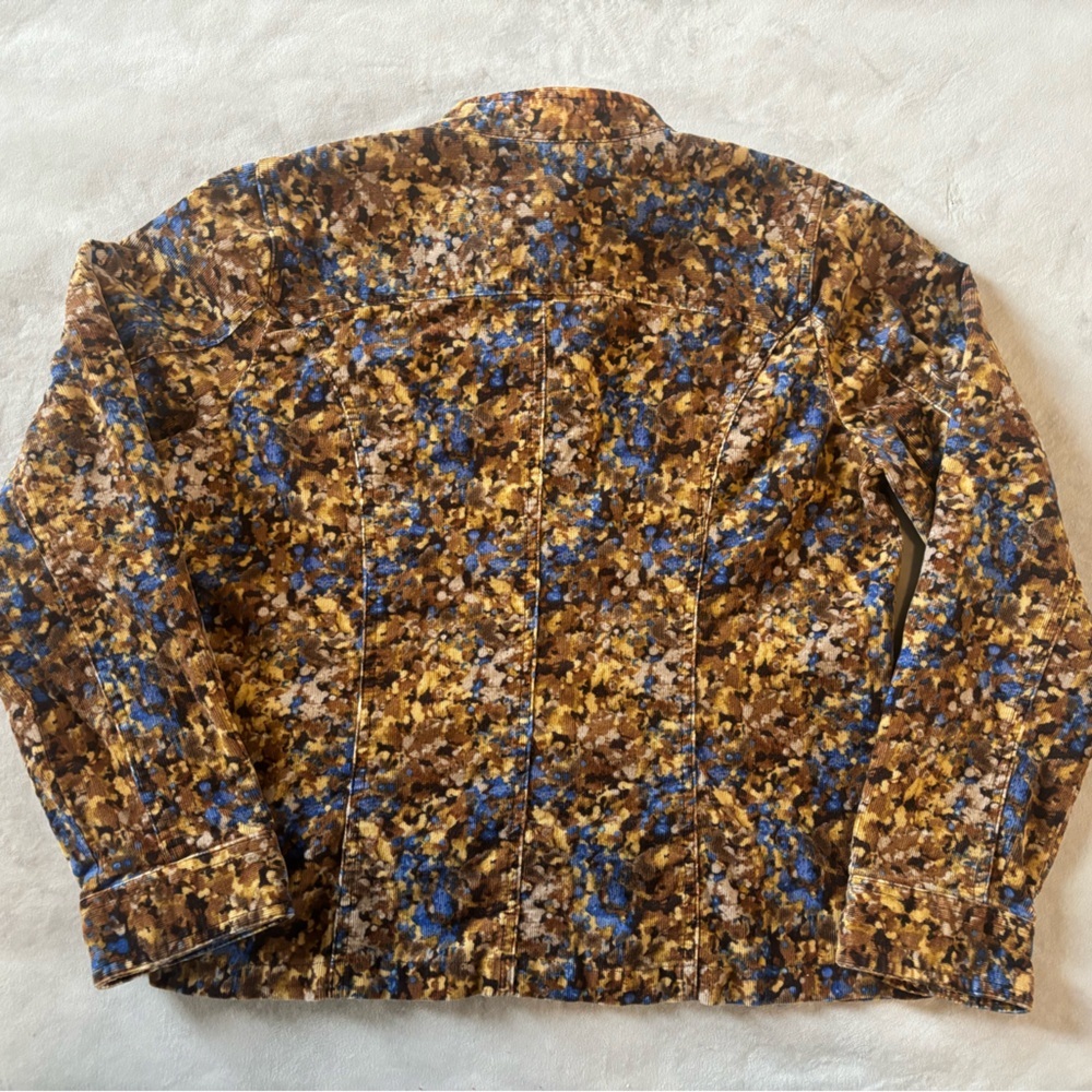 Christopher & Banks Printed Denim Jacket Brown Blue Abstract Floral M - Picture 10 of 11